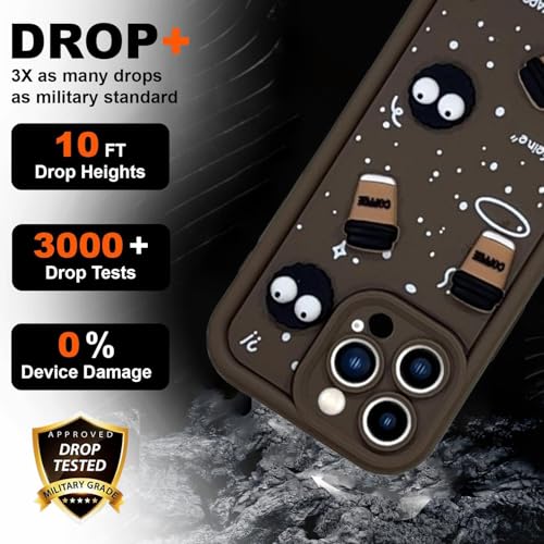 Image of GoldKart Back Case Cover Compatible for iPhone 15 Pro Max | Cute Fun Cartoon 3D Ball Coffee Silicone Case | Full Body Protection Back Cover for iPhone 15 Pro Max - Brown