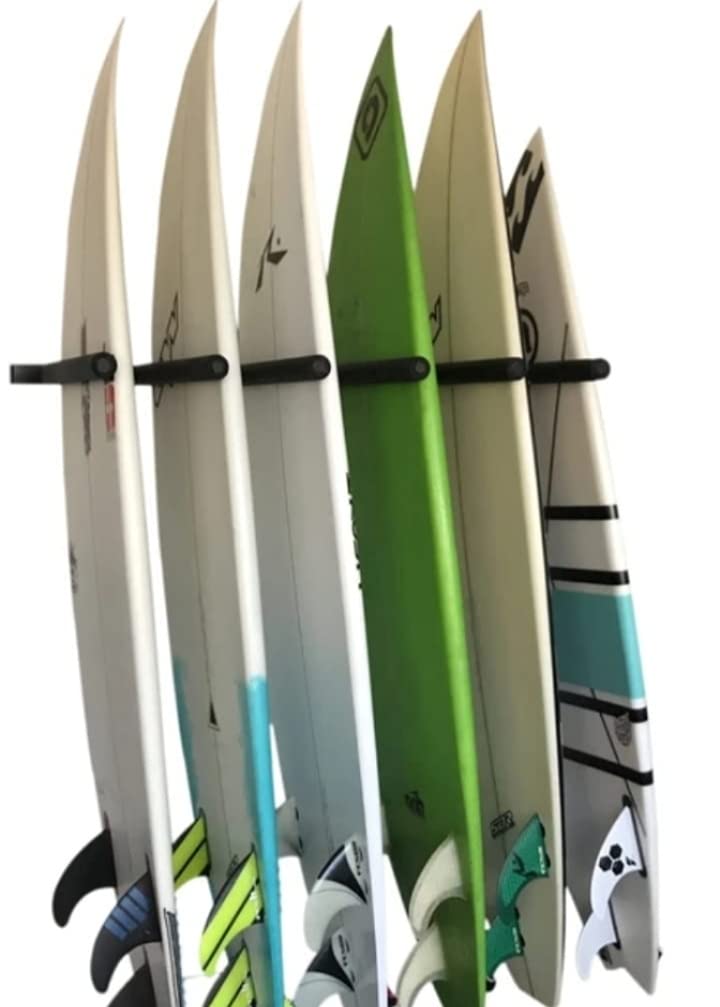 Rackinrio Rack Soporte estantería Vertical 6 Tablas de Surf Longboard Skate ski Snowboard en Pared Negro