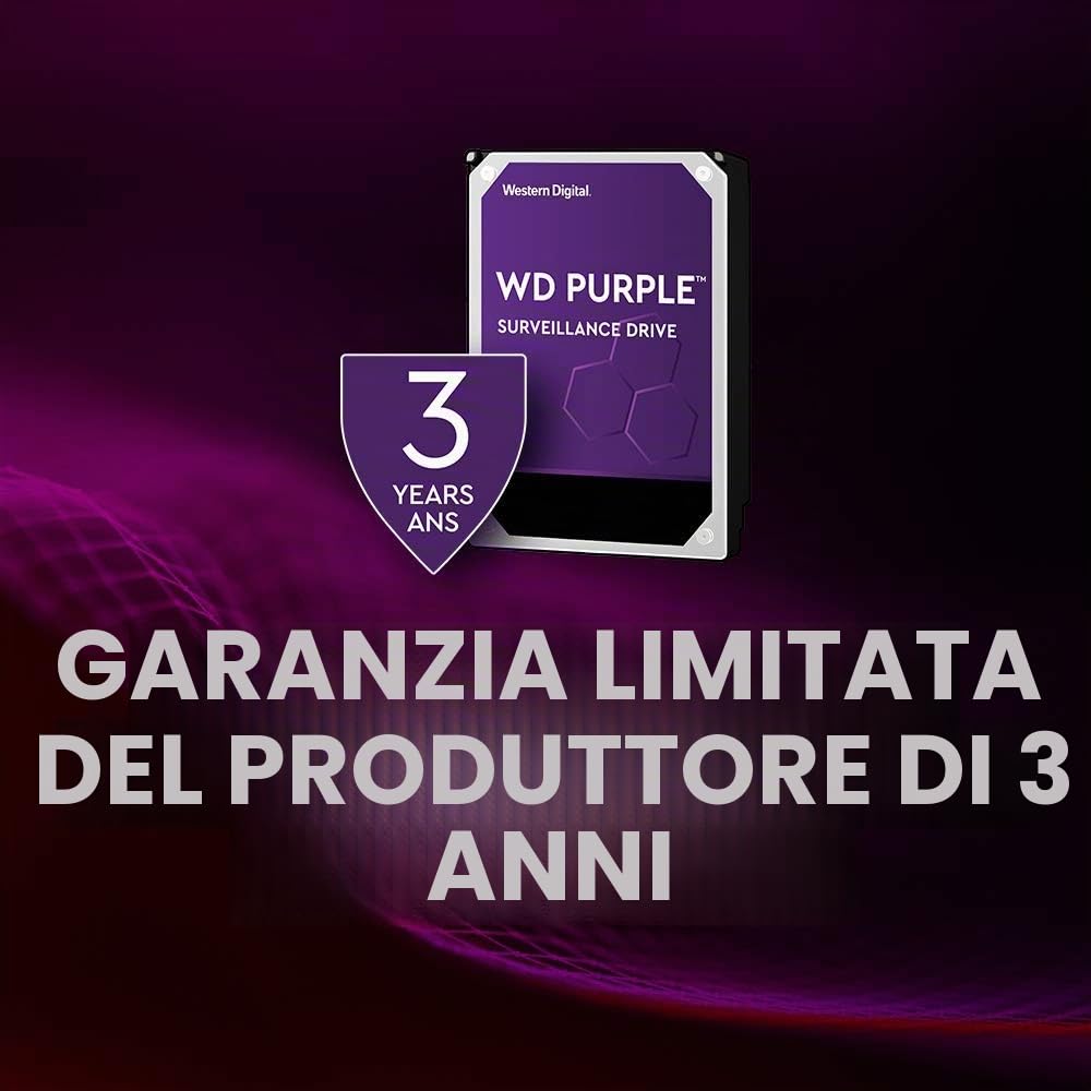 Western Digital WD20PURZ WD Purple Hard Disk per Videosorveglianza con Tecnologia Allframe 4K 3.5 Pollici SATA 6 GB/s 180TB/Anno, 64 MB Cache, 5400 RPM, 2 TB, Grigio