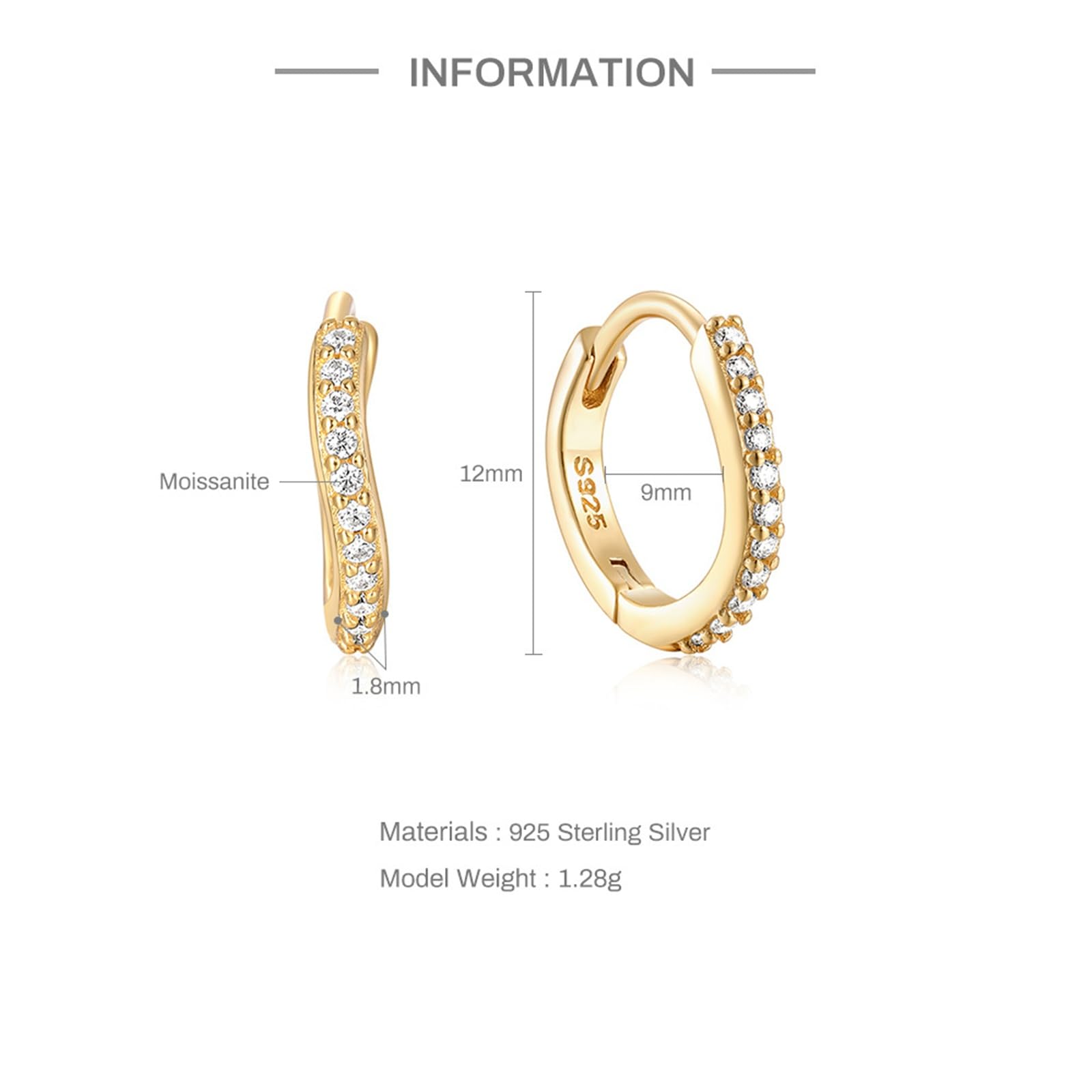 Orecchini Argento 925 Sterling Zircone Mosaico Di Forma C Oro Orecchini Cerchio Donna