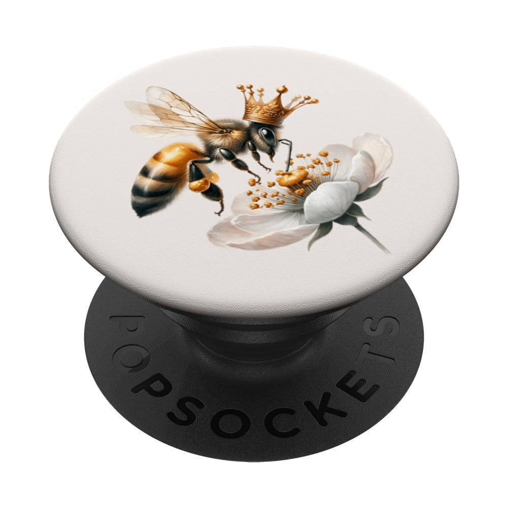 Unique Queen Bee For Women With Bee Crown For Queens Floral PopSockets Adhesive PopGrip, Black