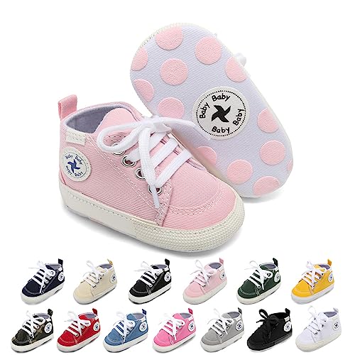Image of Baby Girls Boys Shoes Soft Anti-Slip Sole Newborn First Walkers High Top Canvas Denim Unisex Infant Sneaker