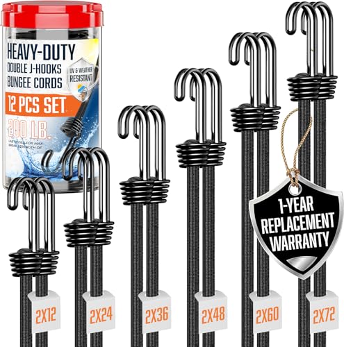 VBEST Black Bungee Cords with Hooks - UV Weather &