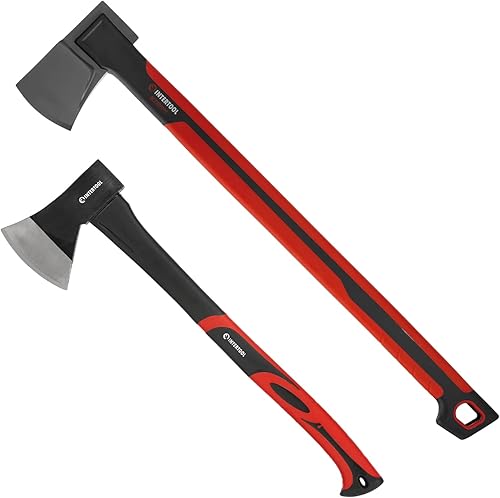 INTERTOOL Juego de hacha de corte de madera y maul dividida, hacha de división de 4 libras con mango de 28 pulgadas, hacha de tala de tamaño mediano