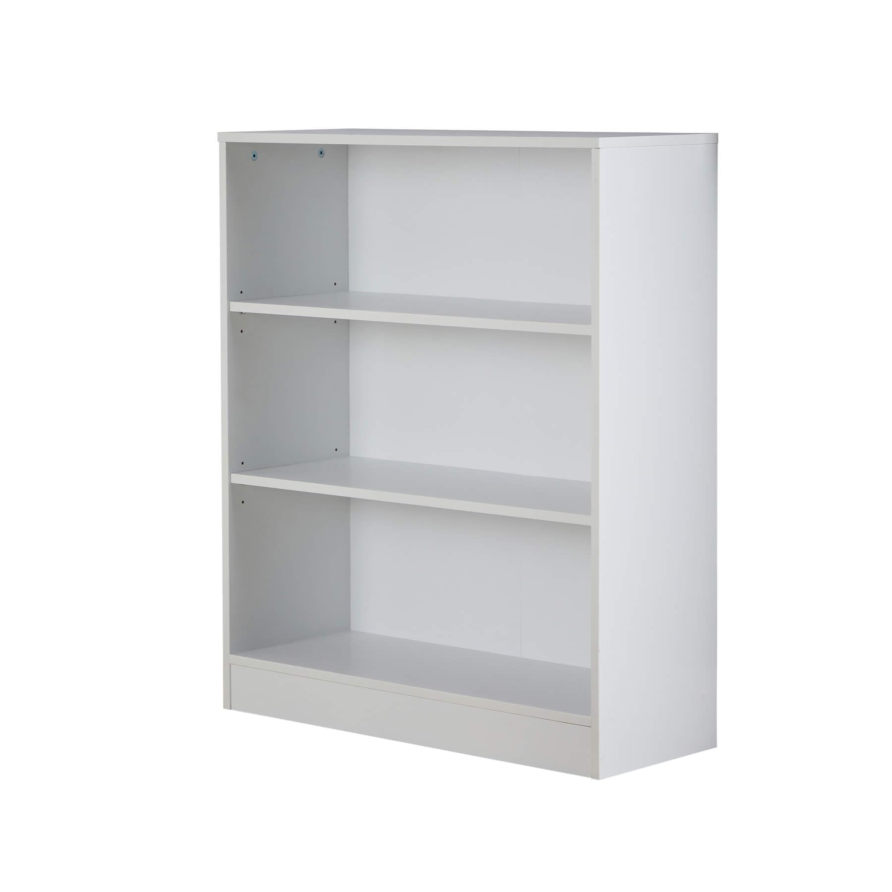 Home Source Low Bookcase, Compact Open Adjustable Shelves, Display Storage Cabinet, 3 Tier, White