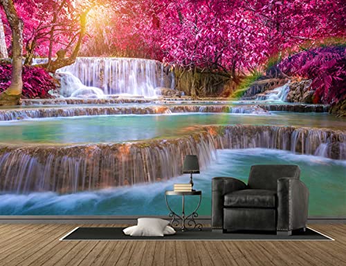 Reyhui Forest Waterfall Wall Mural Wallpaper Large Nature Scenery Mural For Bedroom Living Room Tv Background Sofa Wall (Not Self-Adhesive) #TOP2