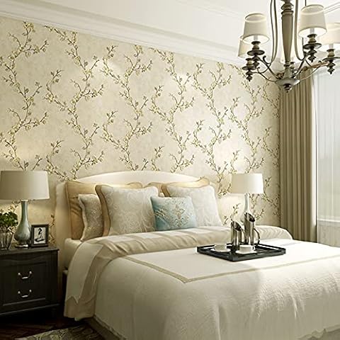 MEAIHOME American Country Non-Woven Wallpaper 3D Retro Pastoral Flower Tree AB Version with Bedroom Living Room Children's Room TV Background Wall 1.73'W x 32.8'L Non-Pasted (Light Yellow A) Cover