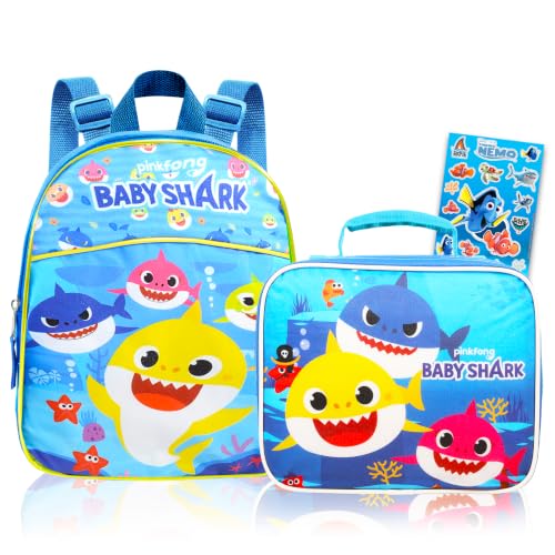 Pinkfong Baby Shark Baby Shark Mini Backpack and Lunch Bag Set 3 Pc School Supplies Bundle with 11" Baby Shark Mini School Bag, Lunch Bag and Finding Dory Stickers