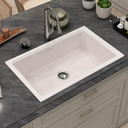 Image of Plantex Undermount Sink For Kitchen /Quartz Acrylic Kitchen Sink With 10 Years Warranty /Metalic Single Bowl Kitchen Sinks With Coupling (Rayon-32X20 Inch)