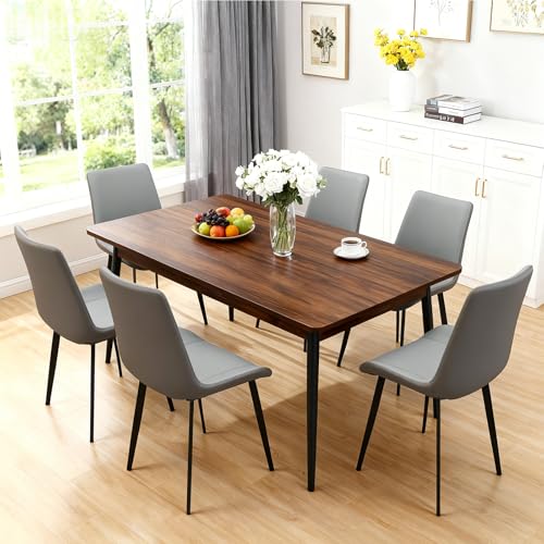 Image of Modern Dining Chairs Set of 4, PU Leather Dining Room Chairs, Upholstered Kitchen Chairs with Ergonomic Backrest & Sturdy Metal Legs, Two-Tone Design in Light Grey & Dark Grey