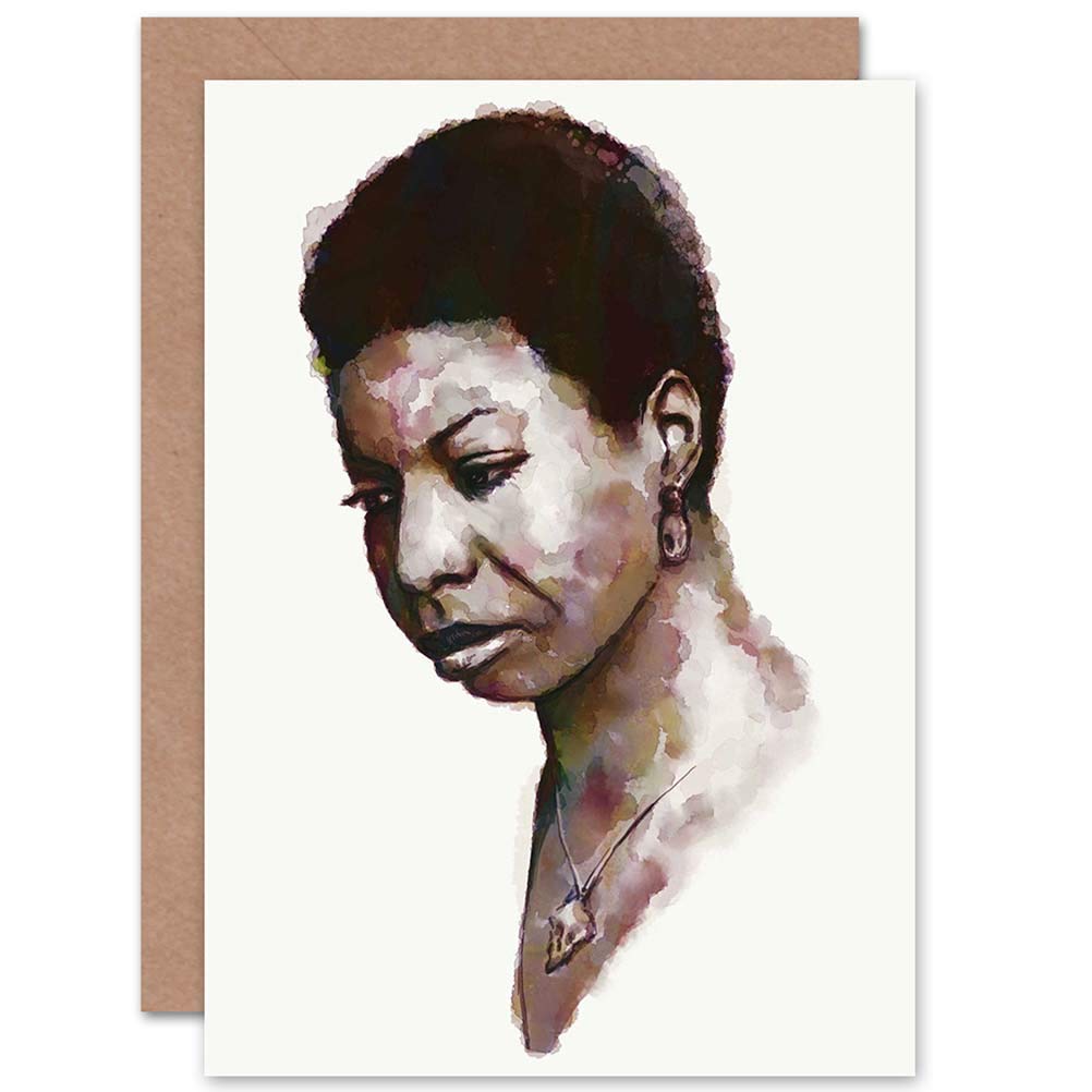 Wee Blue Coo NINA SIMONE WATERCOLOUR PORTRAIT CHRIS EVRY BLANK GREETINGS CARD