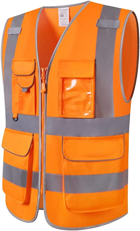 PYOTROS Customize High Visibility Reflective vest,Safety Vest for men,Customize Logo safety vest with Pockets Construction work Vest