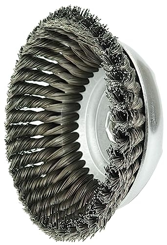 Image of Weiler 36245 Wolverine 6 inch Knot Wire Cup Brush, 0.025 inch Steel Fill, 5 /8 inch-11 UNC Nut, Made in The USA