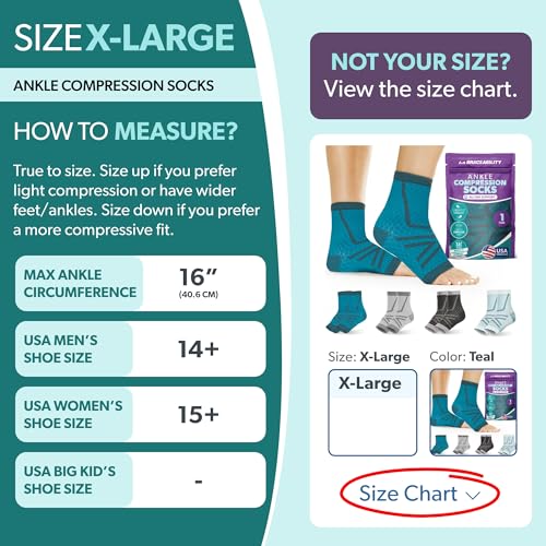 Image of BraceAbility Athletic Ankle Compression Socks for Men or Women - Toeless Running Ankle Brace Support Sleeves for Sports, Workout, Plantar Fasciitis, Achilles Tendonitis, Foot Pain Relief (XL - Teal)