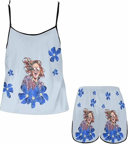 Miniatura 4 de Artsadd Womens Pajama Sets Personalized Photos Heart Floral Print Short Pjs Custom Sleepwear with Face Funny Customized Gifts