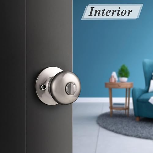 Miniatura 7 de Probrico Paquete de 8 pomos de puerta de privacidad, pomo de puerta de níquel cepillado con cerradura, pomo de puerta de bloqueo de dormitorio y