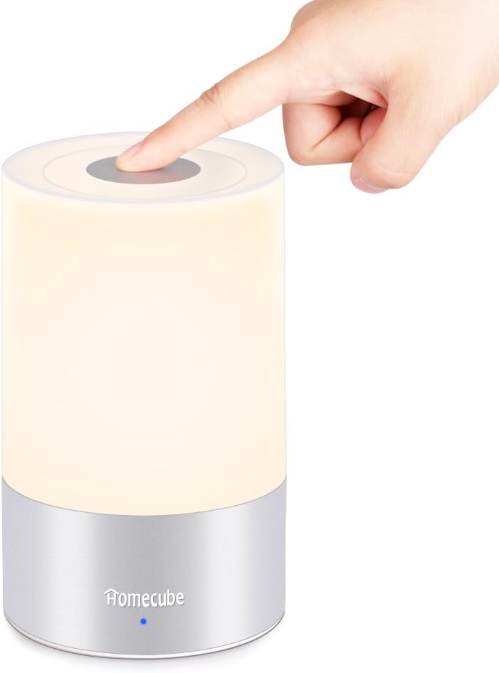 Touch Bedside Lamp, Homecube LED Touch Sensor Table Lamp Dimmable Warm White and RGB Lights