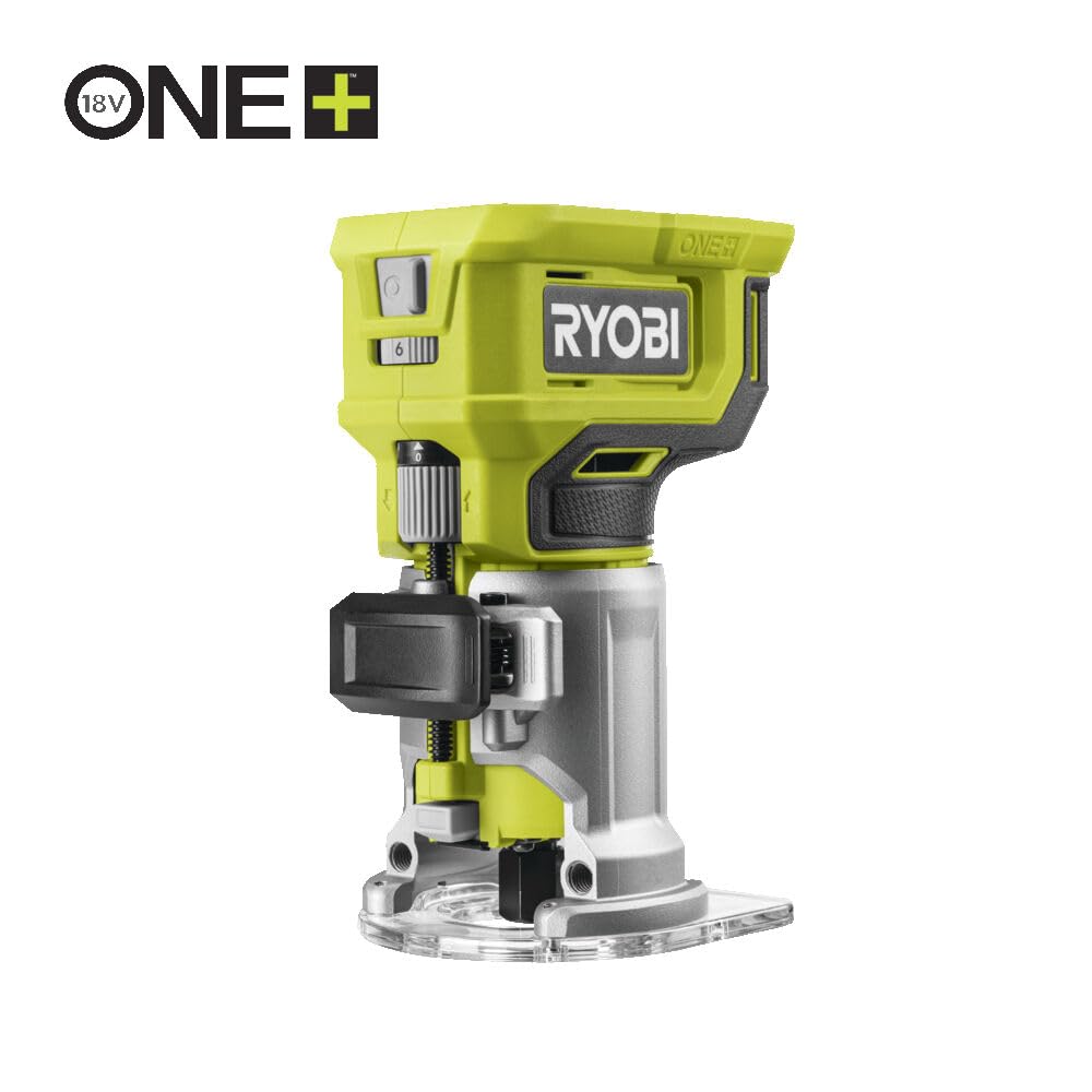 RYOBI - Affleureuse Sans Fil 18V ONE+ RTR18-0 – Vitesse Variable Jusqu’à 30 000 tr/min, Réglage Profondeur Précis, travaux de décoration, de finitions et d'ajustements – Batterie Non Incluse