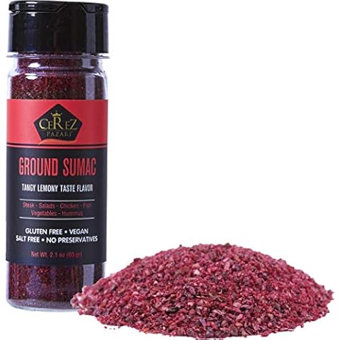 Cerez Pazari - Sumac Spice Powder - Turkish Sumac Seasoning - 2.1oz Easy To Use Flapper Spice Cap- Tangy Lemony Taste Flavor- Gluten Free, Middle Eastern and Mediterranean Spices Cover