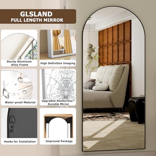GLSLAND - 20x57 inch Arched Full Length Mirror - Floor Mirrors Aluminum Alloy Frame Full Body Dressing Mirror for Bedroom, Living Room,Gold