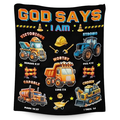 Image of Construction Blanket for Kids - Lightweight Soft Black Construction Throws - 30 inchx40 inch Inches Lap Size for Chair - God Says I Am Blankets