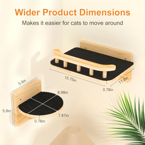 Image of XiaZ Cat Wall Shelves, Cat Wide Climber Shelf with 3 Perch Steps, Kitty Wall Mounted Wooden Furniture up to 25lbs, Durable Floating Cats Stairs for Indoor Sleeping, Playing, Climbing and Lounging
