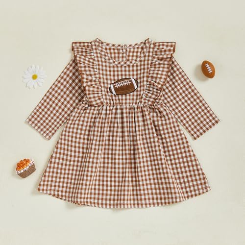 Kids Toddler Girl Football Outfits Rugby Dress Ruffle Long Sleeve Plaid Dresses Little Girl Fall Winter Clothes4