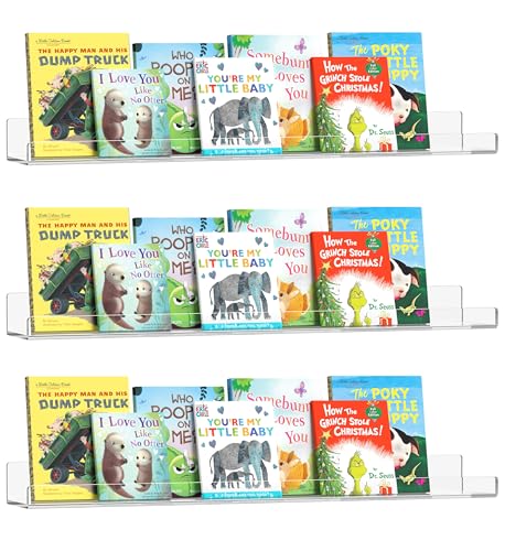 Image of HBlife 36 Inches Invisible Wall Floating Bookshelf for Kids and Nursery, Clear Acrylic Shelves for Figures, 3 Pack (5MM Thick)