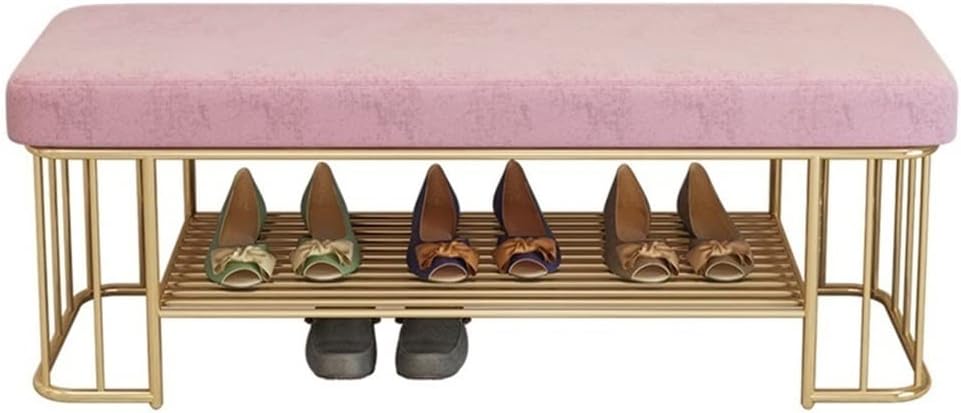 Shoe Bench 2 Tier Shoe Rack Bench Entryway Upholstery Bench with Metal Frame Ottoman Bench for Living Room (Color : Blue, Size : 80 * 35 * 45cm)