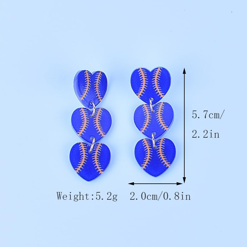 twinkle eye Heart Sports Game Ball Hoop Earrings Colorful Blue Acrylic Sports Ball Baseball Volleyball Earrings for Women Game Day Sports Fans Lover Party Jewelry
