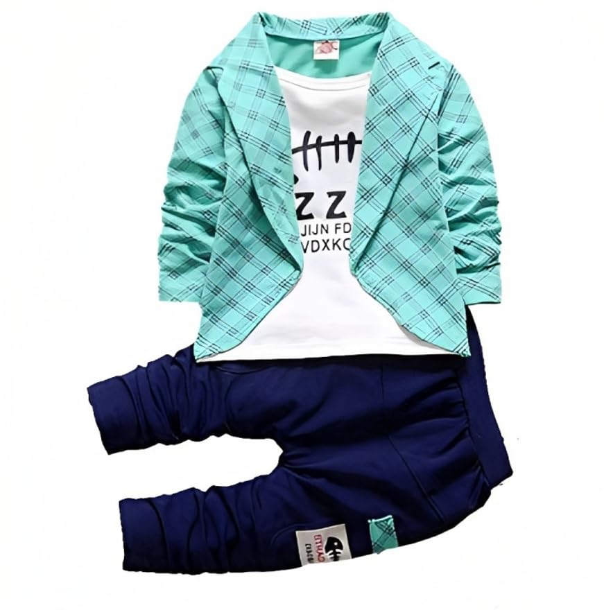 SHAJARA Cotton Lycra Blend Casual Checkered Jacket and Trouser Set for Kids Boys