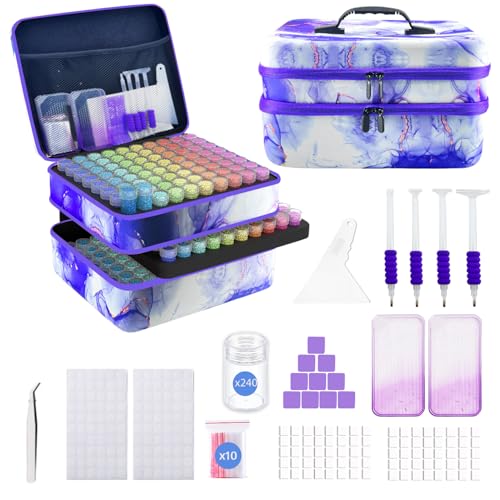 Image of 240 Slot Diamond Art Storage Box | Purple Bead Organizer Case with Drill Tools, Portable Craft Box, For 5D DIY Art Kits