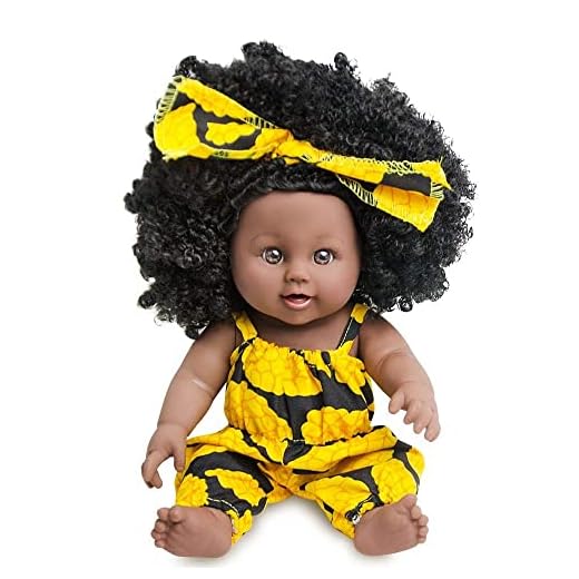 Nice2you Black Girl Dolls 12inch African American Baby Play Dolls Realistic Fashion Dolls for 2 3 4 5 6 7 Years Old Kids, Perfect for Birthday Gifts (Yellow)