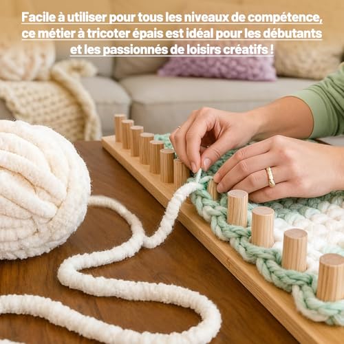 SM SunniMix Chunky Yarn Blanket Loom Adjustable Size Home Decor Weaving Loom Wooden Peg Frame Portable Beginner Friendly Gift
