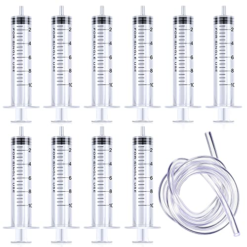 Set de 11 Seringues en Plastique avec 3 Ft Tuyau d'Arrosage, Seringue en Plastique avec Seringue Mesure pour Laboratoires Scientifiques, Colle, Expériences, Remplissage (0,6 x 4,1 Pouces)