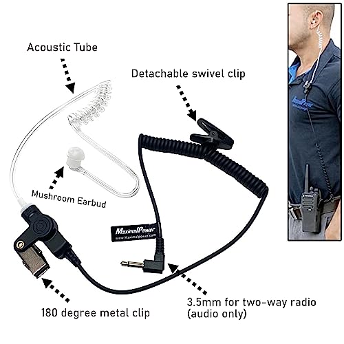 Maximalpower Rhf 617-1N 3.5Mm Receiver/Listen Only Surveillance Headset Earpiece With Clear Acoustic Coil Tube Earbud Audio Kit For Two-Way Radios, Transceivers And Radio Speaker Mics Jacks , Black #TOP3