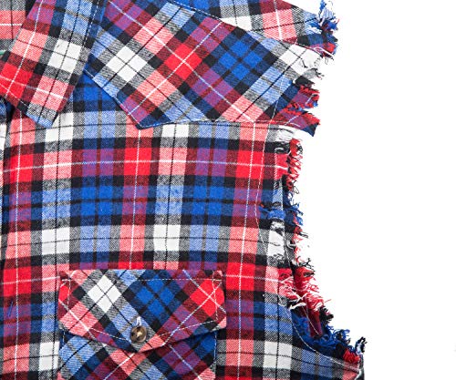 Nutexrol Men's Casual Flannel Plaid Shirt Sleeveless Cotton Plus Size Vest Red&Blue&White Medium #TOP4