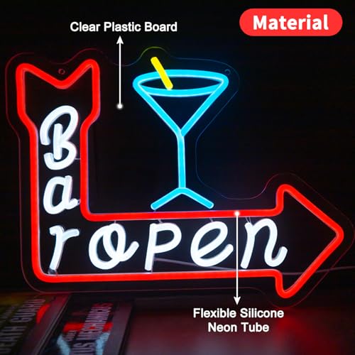 Image of Bar Open Neon Sign, LED Bar Sign Light 15.35 x 11.81 Inch with Dimmer, USB Powered Wall Decor for Home Bar Man Cave Pub Restaurant Beer Bar Game Room Party Decor