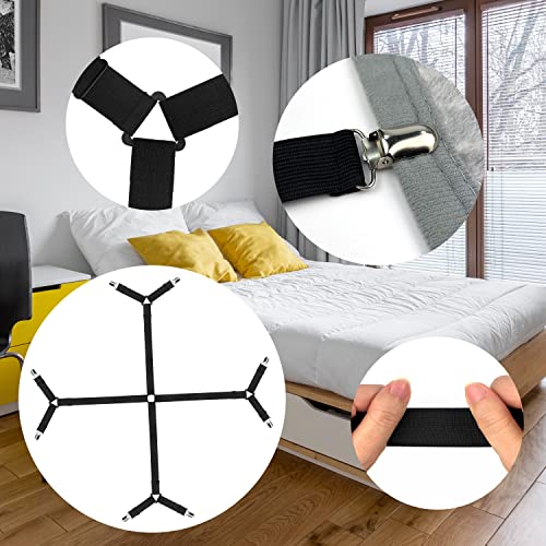 PTN Sujetadores para Sábanas, Sujetadores de Hojas Con 8 Clips, Ajustables Elásticos Correas Cama Clips, Soporte de Hoja, Adecuado para Funda de Cojín de Sábana o Funda de Sofá - Image 4