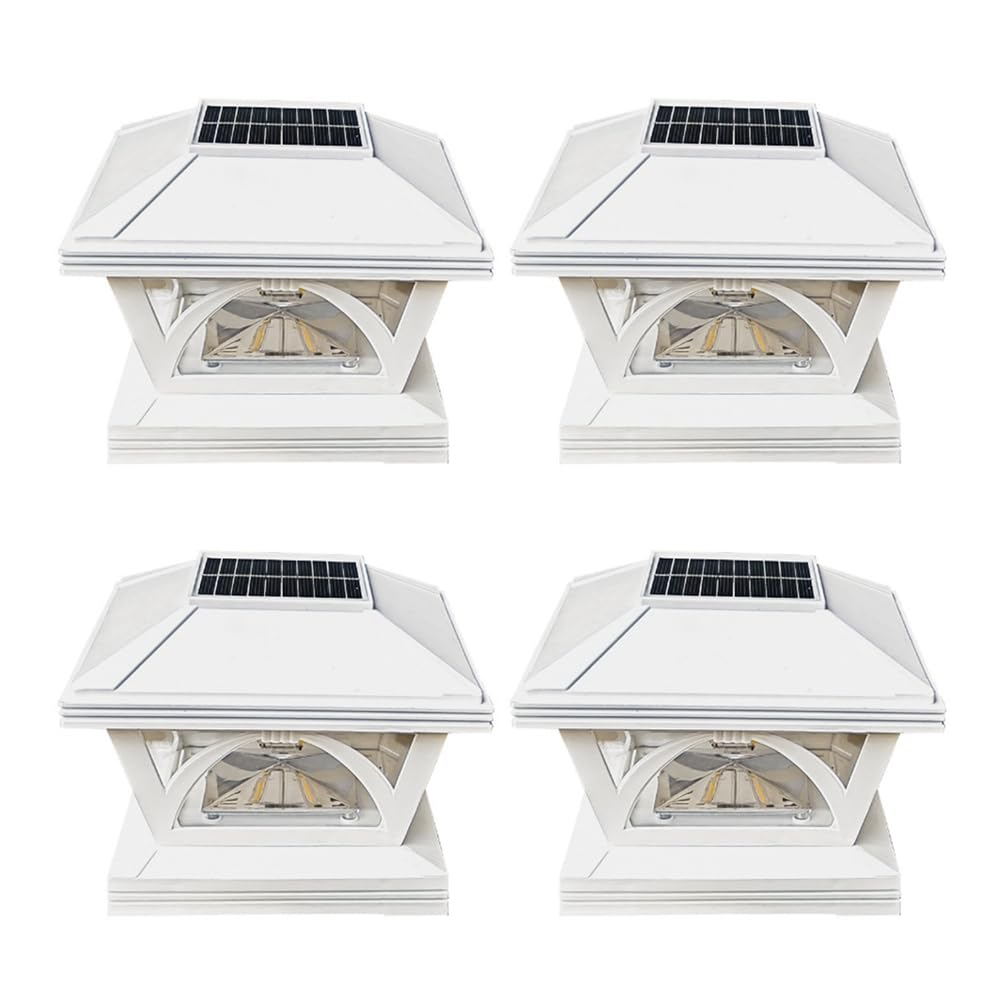 Jimenez 4Pcs Solar Lights Outdoor Fence LED Wood Post Pillar Patio Decor, Warm White Lighting (White)