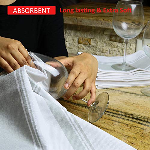 Cucinare Kitchen Towels 100% Cotton Professional Grade Large And Absorbent With Vintage Stripe Tea Towel, Set Of 4 (Size 20"X 28") (Grey) #TOP4