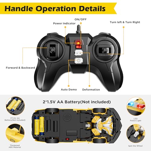Toforo Remote Control Car, Transform Robot Rc Cars, 2.4Ghz 1:18 Scale Transforming Police Toy Cars With One-Button Deformation And 360° Rotating Drifting, Gift For Kids 8-12 Boys Girls thumb #4