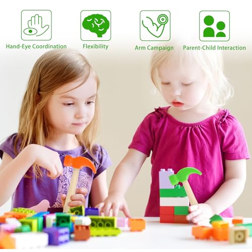 Image of Fowecelt 3 Pack Wooden Hammer Toys Simulation Hammers Maintenance Tools Educational Toys for Kids Birthday Party Games Supplies