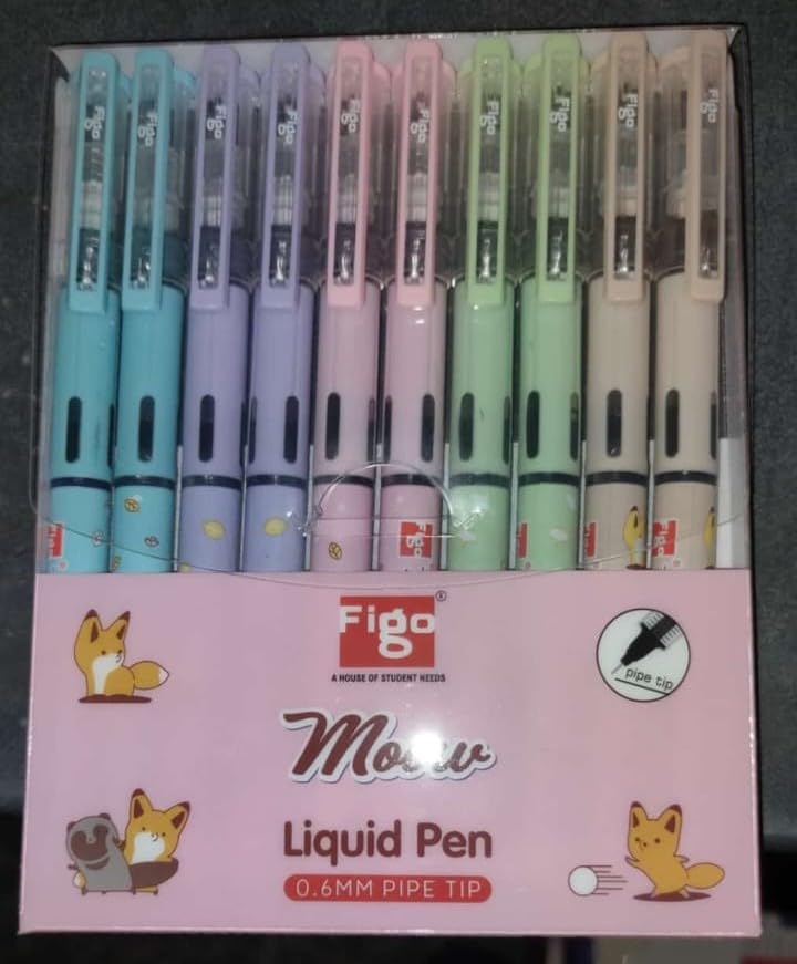 Image of Figo Moow Liquid Pens, 0.6mm Pipe Tip, Pastel Colours, Pack of 10