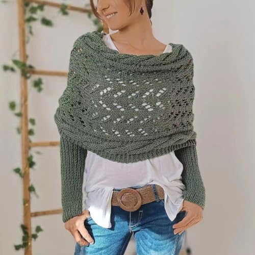 Multifunctional Scarf with Sleeves Knitted Cable Wrap Sweater Scarf Crochet Pattern Shrugs for Women Cozy Sleeve Wrap Shawl3