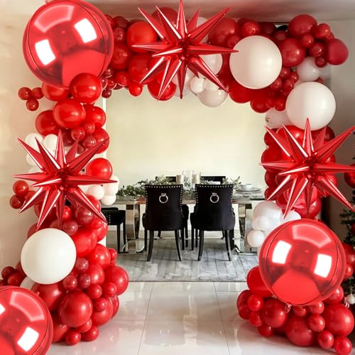 Image of 6pcs 22 inch Red Star Balloons and Red 4D Large Foil Balloons, Foil Star Balloon 4D Aluminum Balloon For Birthday Baby Shower Party Wedding Valentine's Day Christmas Graduation Anniversary New Year