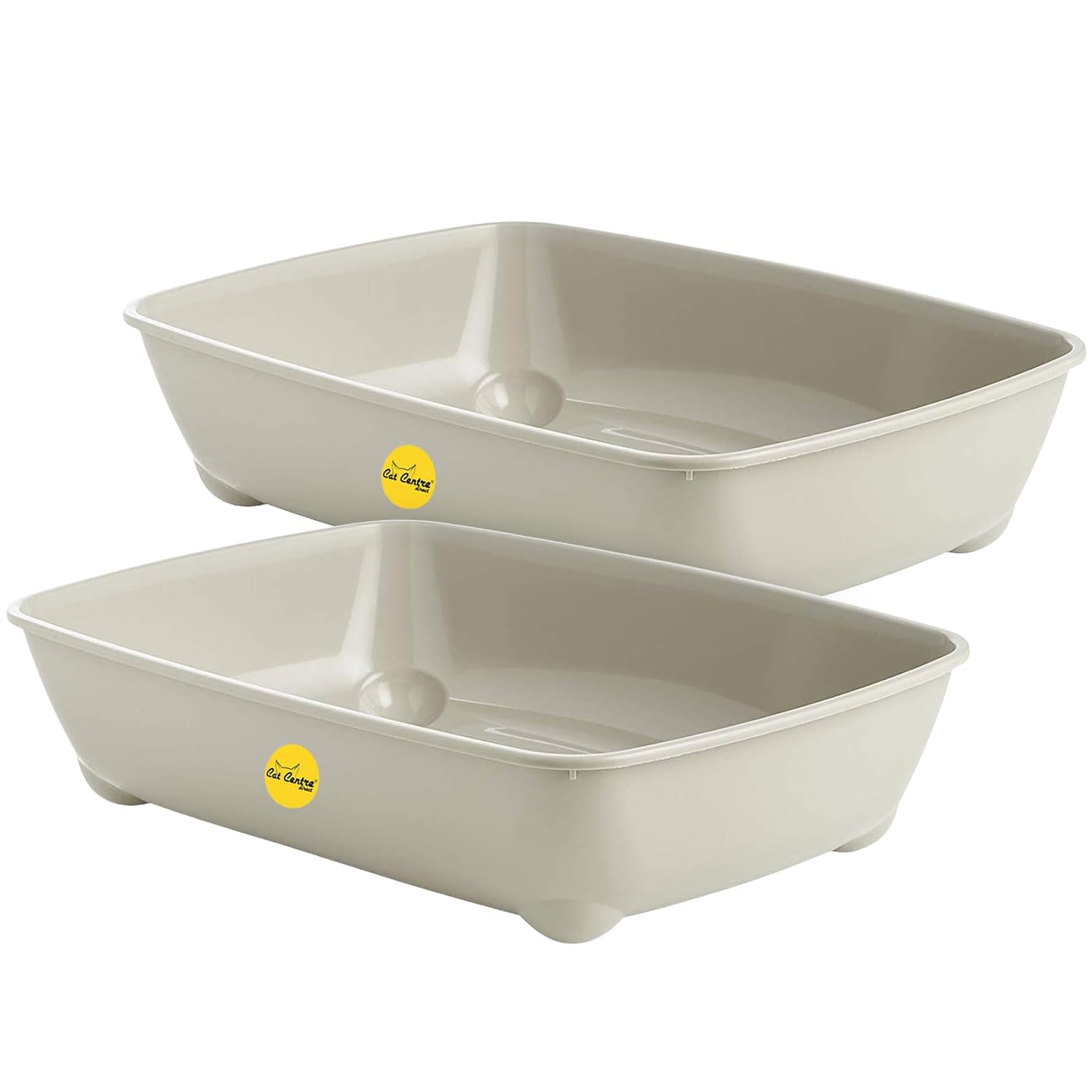 CAT CENTRE Set of 2 Grey Jumbo Open Cat Litter Tray 56cm XL Pet Toilet Kitten Easy Clean Plastic Portable Pan Loo Box Rounded Corners - Indoor & Outdoor - Kittens Adult Elderly Cats Trays