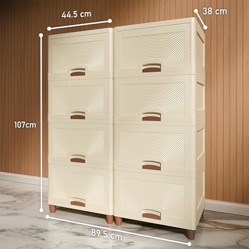 Image of Amazon Basics Multi-Purpose Large Organizer | Modular Storage Box for Clothes, Kitchen, Bedroom & Living Room | Stackable Rack, Space-Saving Wardrobe Cabinet (Off White), 8 Piece, 37.5LX44.7WX27H cm