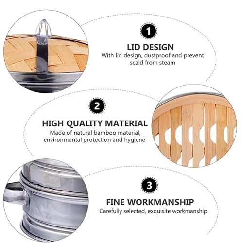 ANSNOW Bamboo Steamer Basket, Kitchen Steaming Basket with Stainless Steel Banding,Ng, Durable and Reinforced Bamboo Steamer Cooking Pan for Sim Sum Dumplings, Vegetables, Rice, Meat, Fish/1 Layers - Image 3