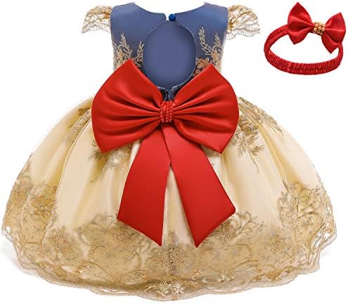 NNJXD Baby Girls Formal Dress Bowknot Baptism Embroidery Tutu Dress with Headwear Size (70) 0-6 Months Yellow 1(with Headwear)
